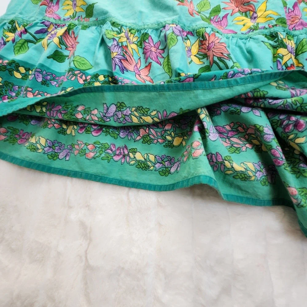 Derek‎ Heart Floral Smocked Maxi Skirt Teal Green Cotton Boho Cottagecore Size M
